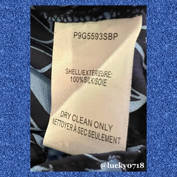 Parker EUC Blue on Navy Kata Long Sleeve Silk Blouse Sz S - Picture 9 of 9